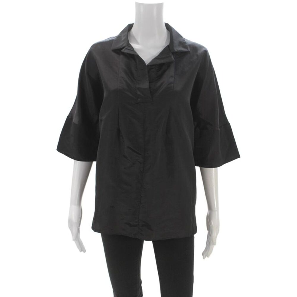 Marni Women Tunic Blouse Collared Button Black 3/4 Sleeve Silk Blend Size 42